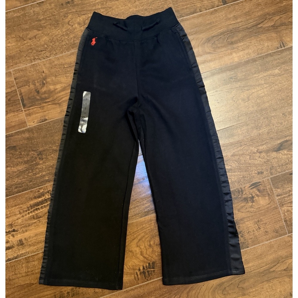 Polo Ralph Lauren Girls Size S (7) Wide Leg‎ Fleece Sweatpants Black Pony NWOT